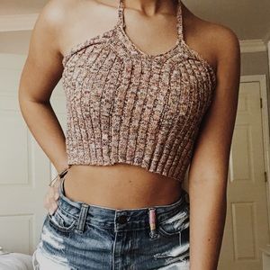 woven knit crop top